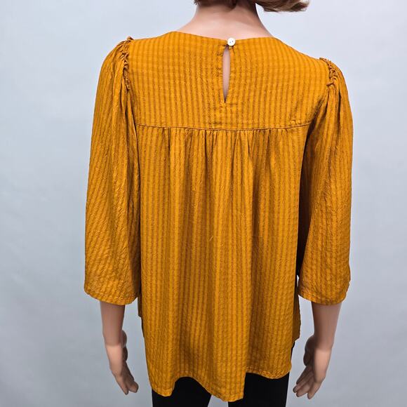 Roller Rabbit Top Blouse XS Oversized 3/4 Bell Sleeve Burnt Orange Tonal Stripe - Picture 7 of 12